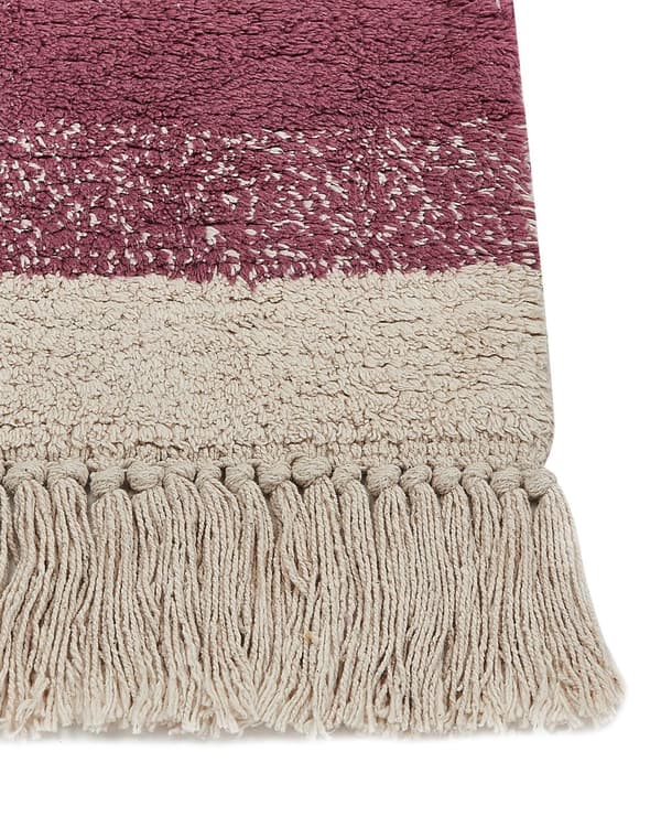 Matta Beige och Rosa Bomull 140 x 200 cm Rektangulär med Tofsar Geometriskt Mönster Boho Stil Vardagsrum