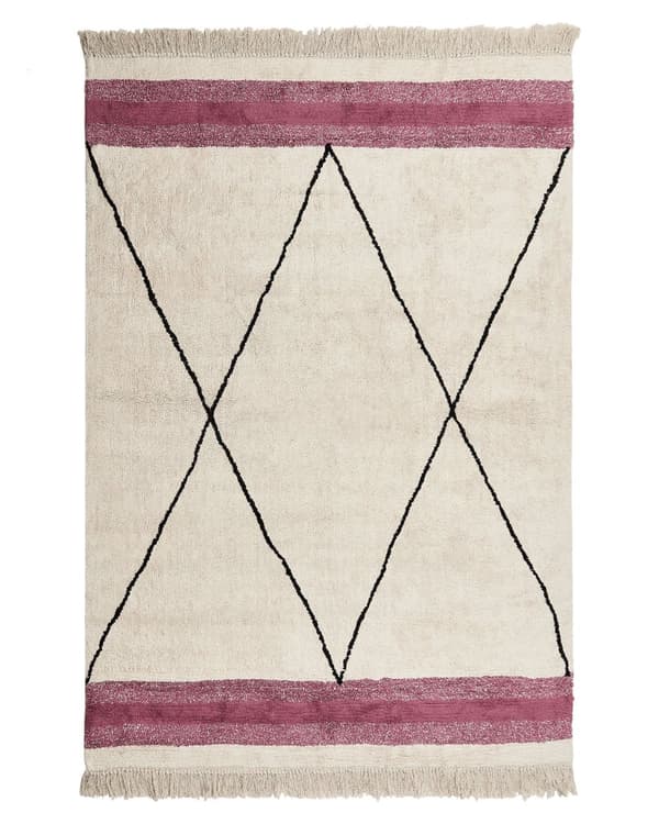 Matta Beige och Rosa Bomull 140 x 200 cm Rektangulär med Tofsar Geometriskt Mönster Boho Stil Vardagsrum