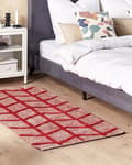 Miniatyrbilde 2 av 7: Gulvteppe Rød Bomull 80 x 150 cm Rektangulært med dusker Mønster Boho Orientalsk