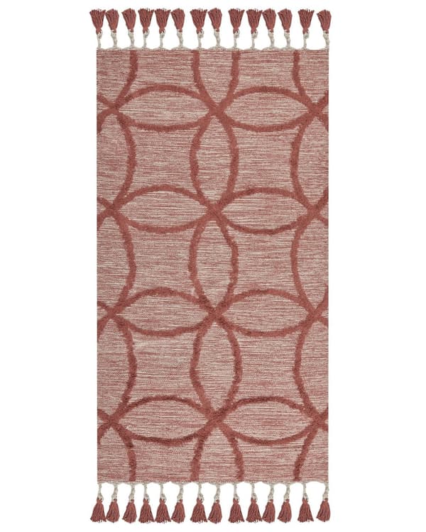 Gulvteppe Rød Bomull 80 x 150 cm Rektangulært med dusker Geometrisk Mønster Boho Orientalsk
