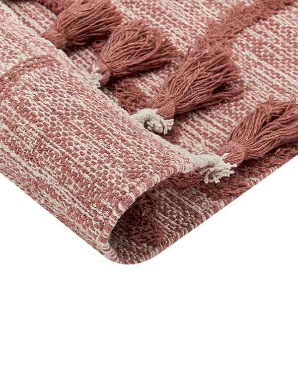 Gulvteppe Rød Bomull 80 x 150 cm Rektangulært med dusker Geometrisk Mønster Boho Orientalsk