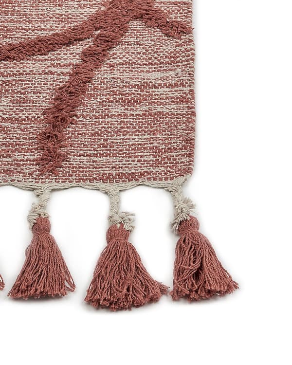 Gulvteppe Rød Bomull 80 x 150 cm Rektangulært med dusker Geometrisk Mønster Boho Orientalsk