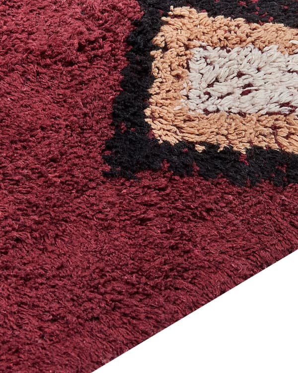 Gulvteppe Rød Bomull 80 x 150 cm Rektangulært med dusker Mønster Boho Orientalsk