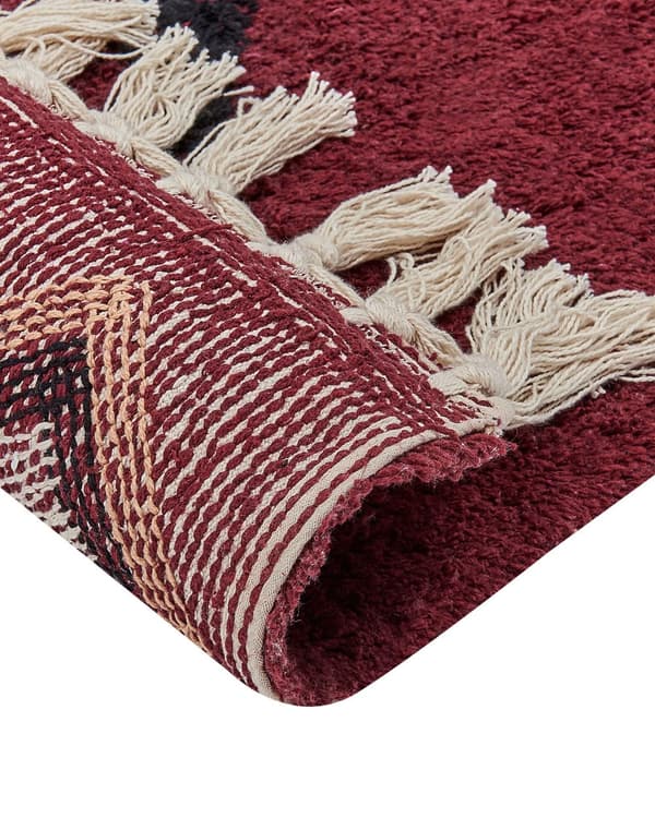Gulvteppe Rød Bomull 80 x 150 cm Rektangulært med dusker Mønster Boho Orientalsk