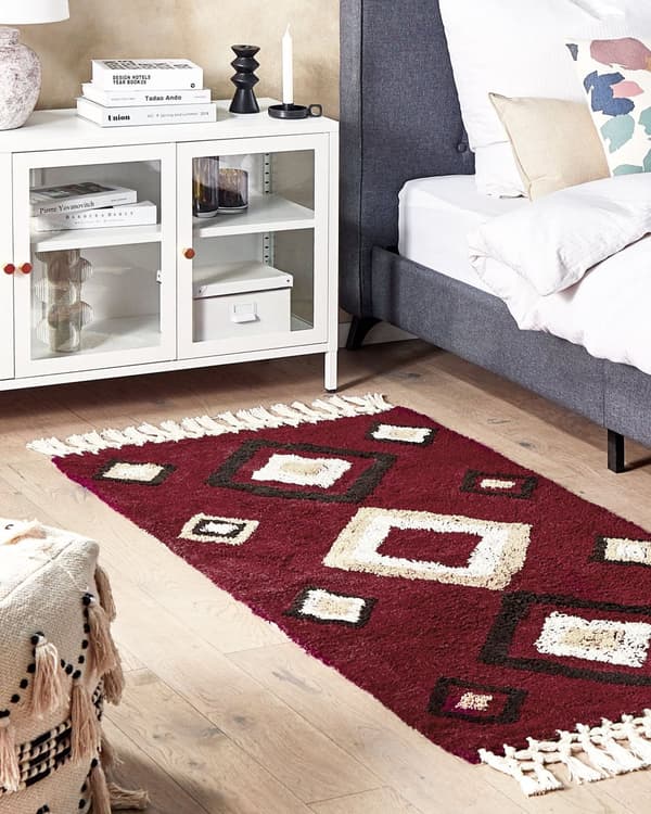 Gulvteppe Rød Bomull 80 x 150 cm Rektangulært med dusker Mønster Boho Orientalsk