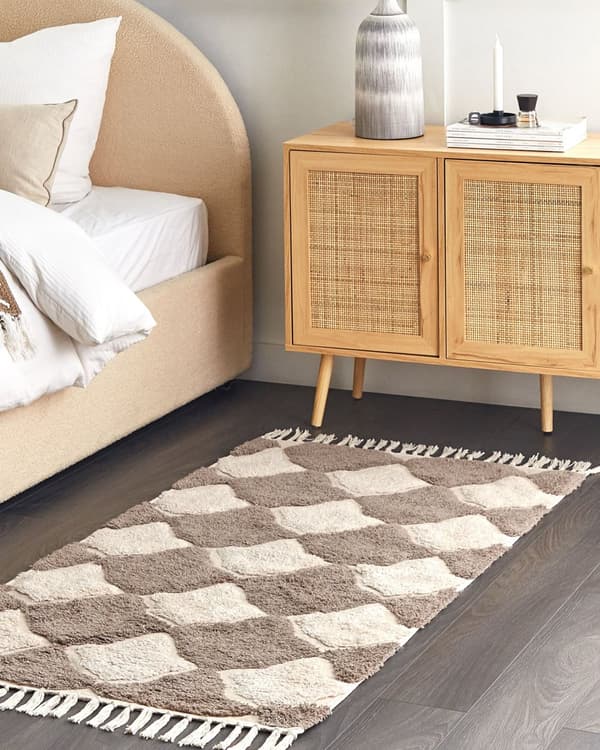 Gulvteppe Brun Beige Bomull 80 x 150 cm Rektangulært med dusker Geometrisk Mønster Boho Orientalsk