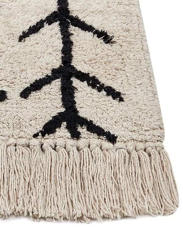 Teppe Beige Svart Bomull 160 x 230 cm Geometrisk mønster Rektangulært Boho Moderne Dekorasjon Stue Soverom