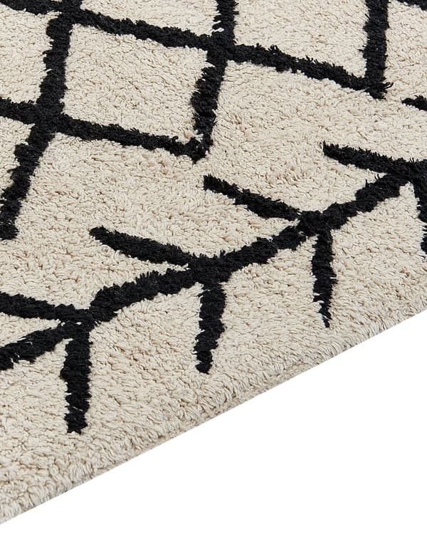 Teppe Beige Svart Bomull 160 x 230 cm Geometrisk mønster Rektangulært Boho Moderne Dekorasjon Stue Soverom