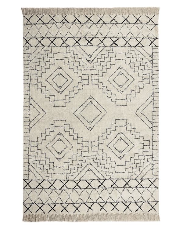 Gulvteppe Beige Svart Bomull 140 x 200 cm Aztekisk Mønster Lav Moderne Vintage
