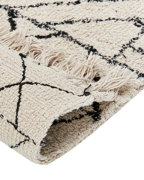 Gulvteppe Beige Svart Bomull 140 x 200 cm Aztekisk Mønster Lav Moderne Vintage