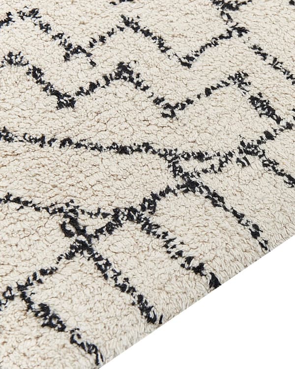 Gulvteppe Beige Svart Bomull 140 x 200 cm Aztekisk Mønster Lav Moderne Vintage