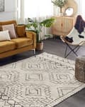 Miniatyrbilde 2 av 7: Gulvteppe Beige Svart Bomull 140 x 200 cm Aztekisk Mønster Lav Moderne Vintage