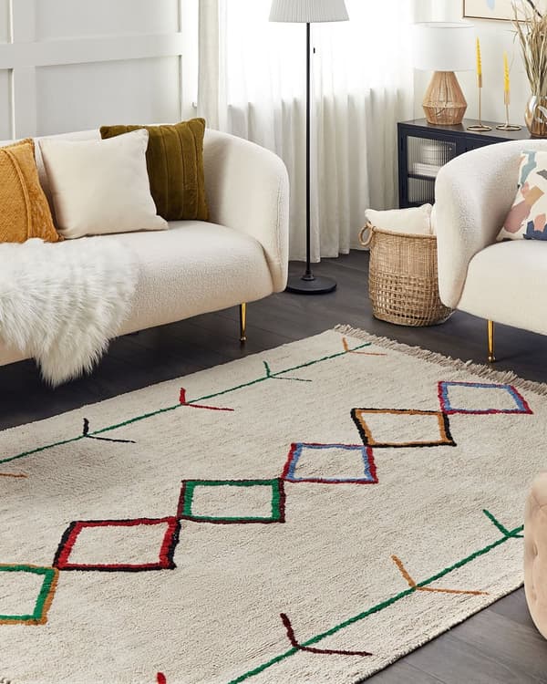 Teppe Beige Bomull 160 x 230 cm Bladmotiv Frynser Minimalistisk Moderne Dekorativt Tilbehør Stue Soverom