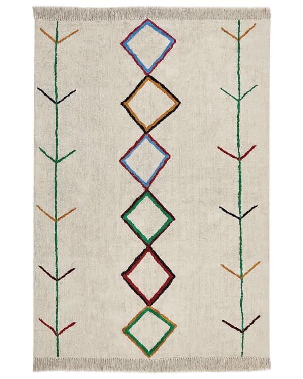 Teppe Beige Bomull 160 x 230 cm Bladmotiv Frynser Minimalistisk Moderne Dekorativt Tilbehør Stue Soverom