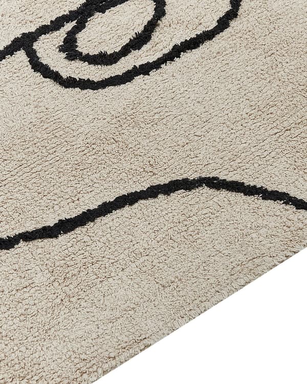 Teppe Beige Svart Bomull 160 x 230 cm Ansiktsmotiv Frynser Boho Moderne Dekorativt Tilbehør Stue Soverom