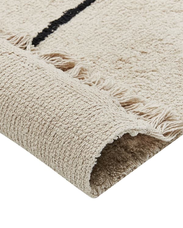 Teppe Beige Svart Bomull 160 x 230 cm Ansiktsmotiv Frynser Boho Moderne Dekorativt Tilbehør Stue Soverom