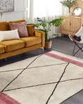 Miniatyrbilde 2 av 6: Teppe Beige Rosa Bomull 160 x 230 cm Geometrisk mønster Frynser Boho Moderne Dekorativt Tilbehør Stue Soverom