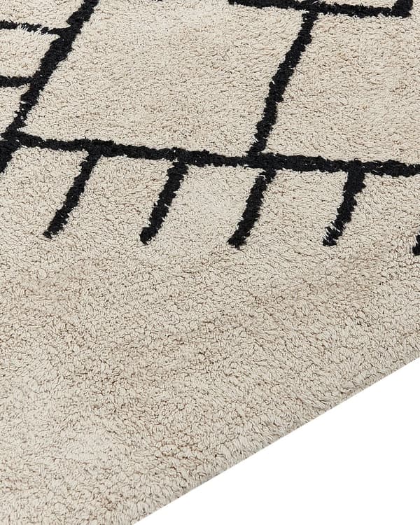 Teppe Beige Svart Bomull 160 x 230 cm Geometrisk mønster Frynser Boho Dekorativt Tilbehør Stue Soverom