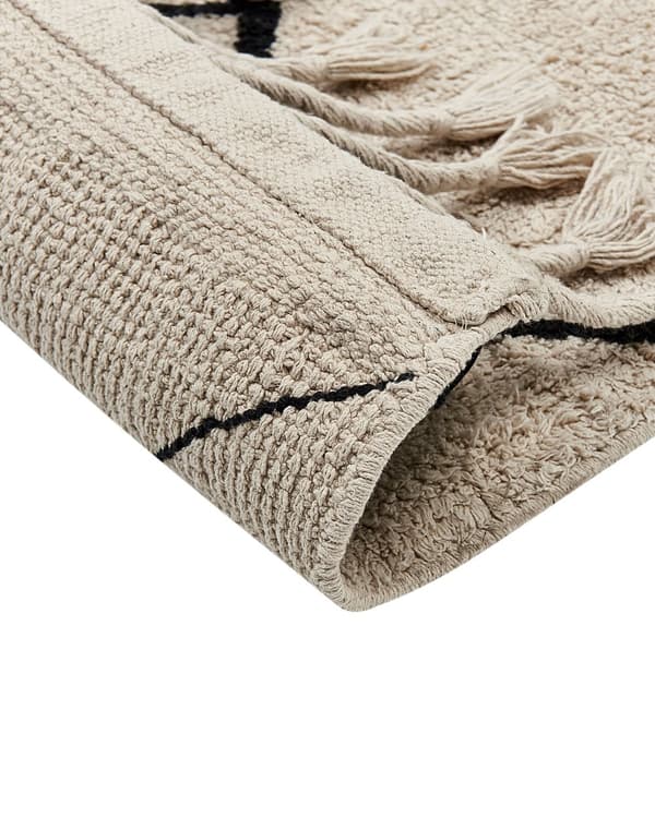 Teppe Beige Svart Bomull 160 x 230 cm Geometrisk mønster Frynser Boho Dekorativt Tilbehør Stue Soverom
