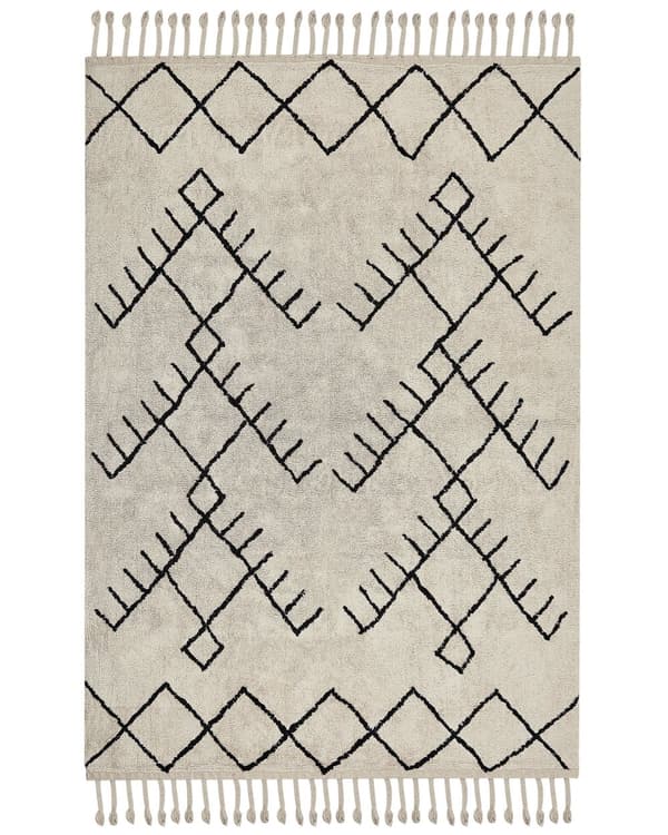 Teppe Beige Svart Bomull 160 x 230 cm Geometrisk mønster Frynser Boho Dekorativt Tilbehør Stue Soverom