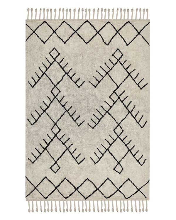 Teppe Beige Svart Bomull 140 x 200 cm Geometrisk mønster Frynser Boho Dekorativt Tilbehør Stue Soverom