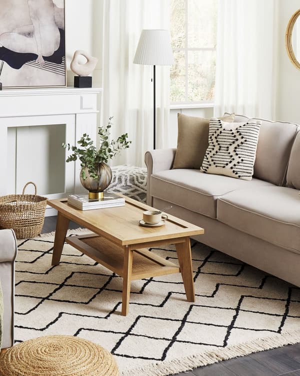 Teppe Beige Svart Bomull 160 x 230 cm Geometrisk mønster Frynser Tuftet Minimalistisk Moderne Dekorativt Tilbehør Stue Soverom