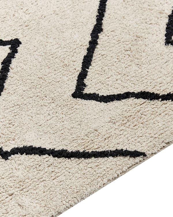 Teppe Beige Svart Bomull 160 x 230 cm Geometrisk mønster Frynser Tuftet Minimalistisk Moderne Dekorativt Tilbehør Stue Soverom