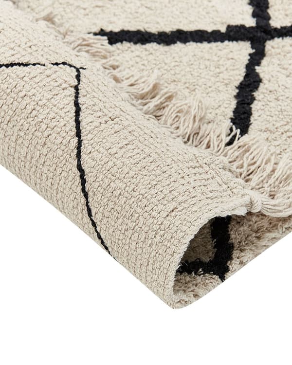 Teppe Beige Svart Bomull 160 x 230 cm Geometrisk mønster Frynser Tuftet Minimalistisk Moderne Dekorativt Tilbehør Stue Soverom