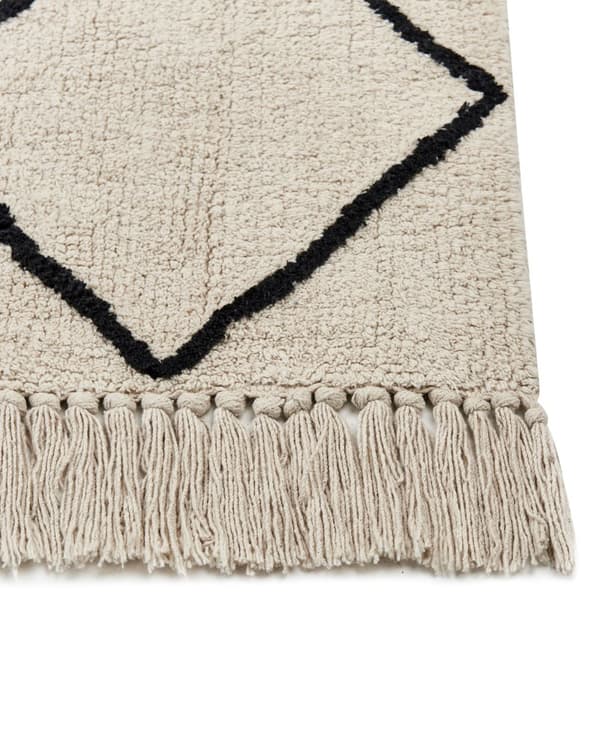 Teppe Beige Svart Bomull 160 x 230 cm Geometrisk mønster Frynser Tuftet Minimalistisk Moderne Dekorativt Tilbehør Stue Soverom