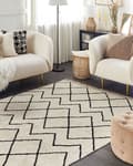 Miniatyrbilde 2 av 7: Teppe Beige Svart Bomull 160 x 230 cm Geometrisk mønster Frynser Tuftet Minimalistisk Moderne Dekorativt Tilbehør Stue Soverom