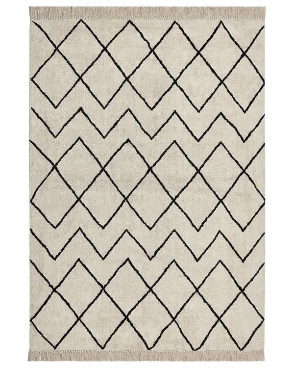 Teppe Beige Svart Bomull 160 x 230 cm Geometrisk mønster Frynser Tuftet Minimalistisk Moderne Dekorativt Tilbehør Stue Soverom
