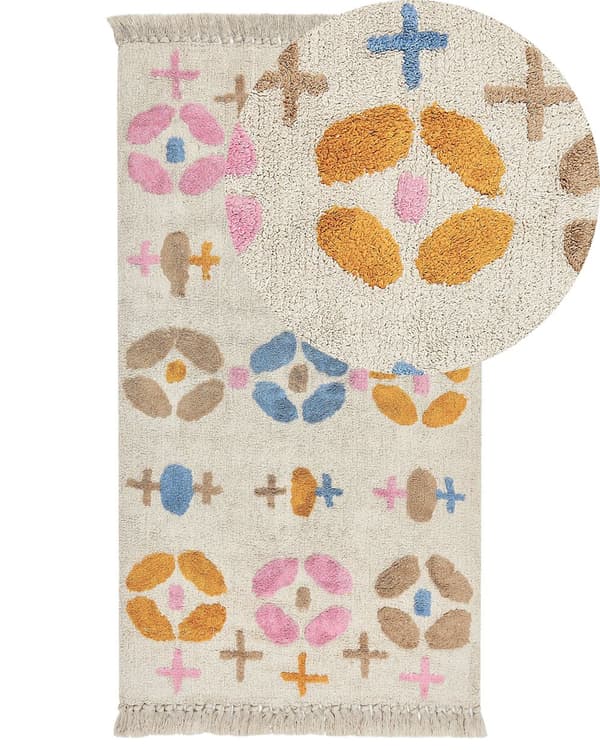 Teppe Flerfarget Bomull 80 x 150 cm Geometrisk mønster Frynser Boho Dekorativt Tilbehør Barnerom Til barn