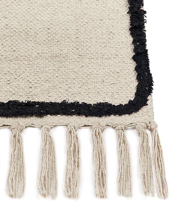 Teppe Beige Svart Bomull 80 x 150 cm Abstrakt mønster Frynser Minimalistisk Moderne Dekorativt Tilbehør Stue Soverom