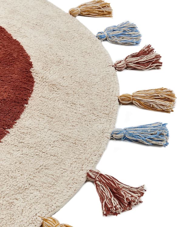 Teppe Flerfarget Bomull ø 120 cm Geometrisk mønster Frynser Boho Dekorativt Tilbehør Barnerom Til barn