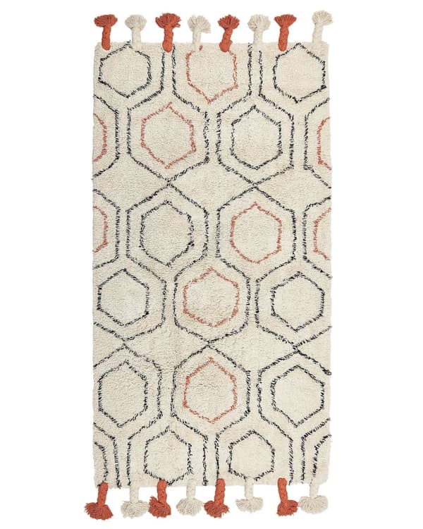 Gulvtæppe Beige Orange Sort Bomuld 80 x 150 cm Moderne Bomuldstæppe med Kvaster og Mønstre Løs Tæppe til Soveværelse Orientalsk