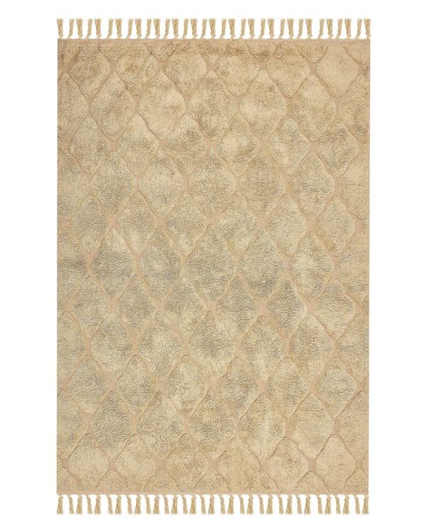 Gulvtæppe Beige Bomuld 140 x 200 cm Moderne Bomuldstæppe med Kvaster og Frynser Løs Tæppe til Soveværelse Orientalsk