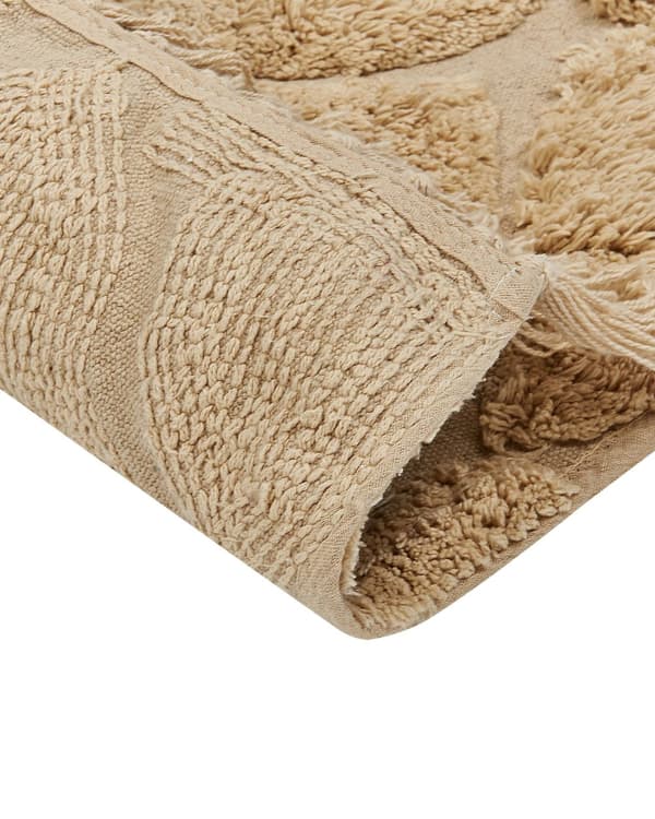 Gulvtæppe Beige Bomuld 140 x 200 cm Moderne Bomuldstæppe med Kvaster og Frynser Løs Tæppe til Soveværelse Orientalsk