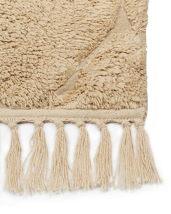Gulvtæppe Beige Bomuld 140 x 200 cm Moderne Bomuldstæppe med Kvaster og Frynser Løs Tæppe til Soveværelse Orientalsk