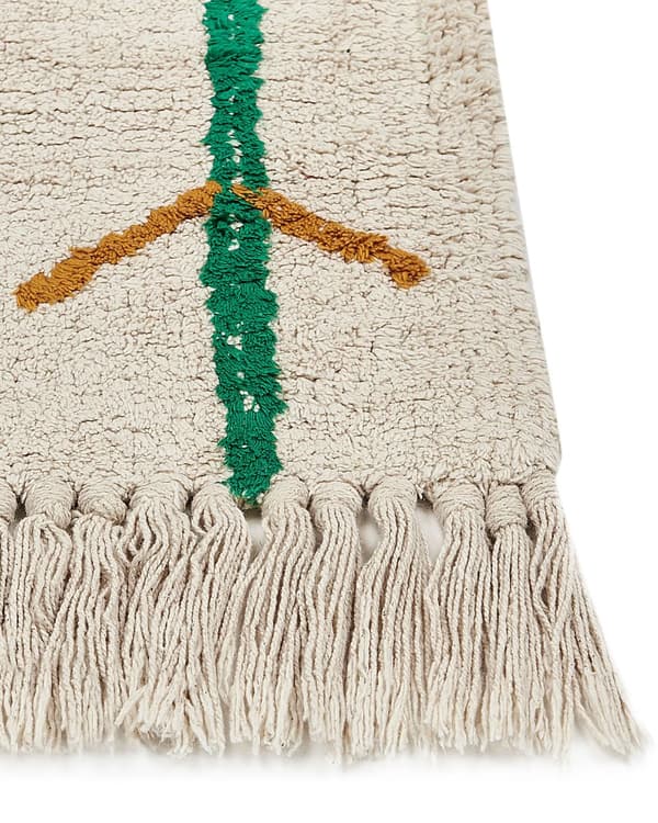 Teppe Beige Bomull 80 x 230 cm Bladmotiv Frynser Minimalistisk Moderne Løper Dekorativt Tilbehør Stue Soverom
