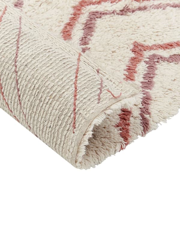 Tæppe Beige Lyserød Bomuld 80 x 150 cm Geometrisk Mønster Håndtuftet Shaggy Design Stue Soveværelse Boho Stil