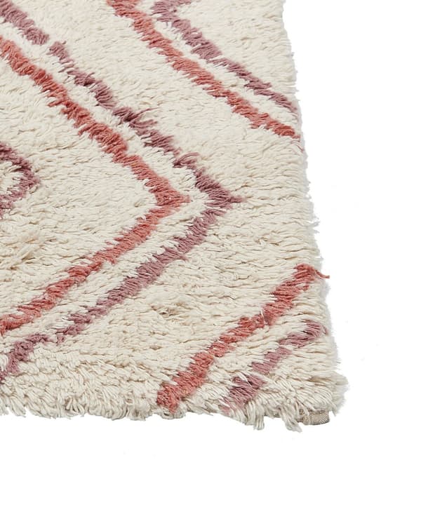 Tæppe Beige Lyserød Bomuld 80 x 150 cm Geometrisk Mønster Håndtuftet Shaggy Design Stue Soveværelse Boho Stil