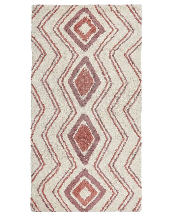 Tæppe Beige Lyserød Bomuld 80 x 150 cm Geometrisk Mønster Håndtuftet Shaggy Design Stue Soveværelse Boho Stil