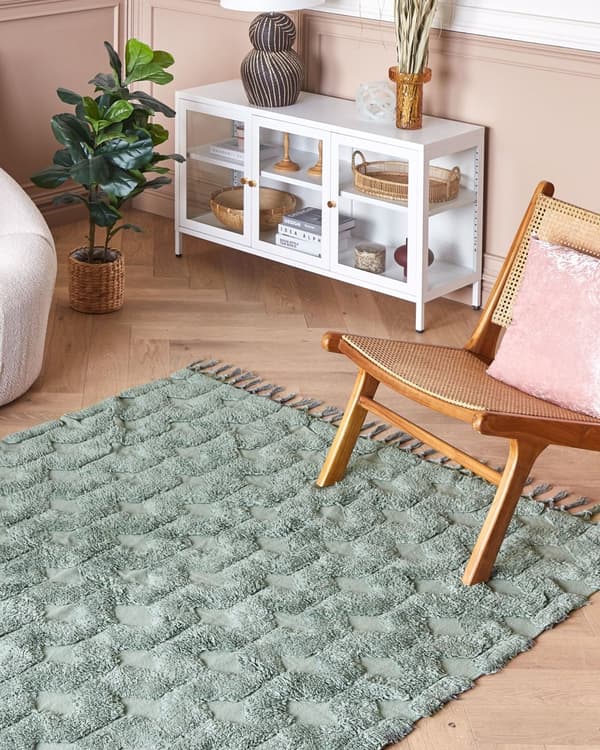 Tæppe Grøn Bomuld 140 x 200 cm Geometrisk Mønster Udskåret Håndtuftet Shaggy med Kvaster Design Stue Soveværelse Boho Stil