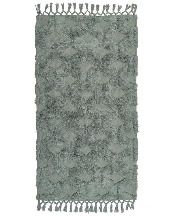 Område Tæppe Grønt Bomuld 80 x 150 cm Geometrisk mønster Vævet Håndtuftet Shaggy med kvaster Design Stue Soveværelse Boho Stil