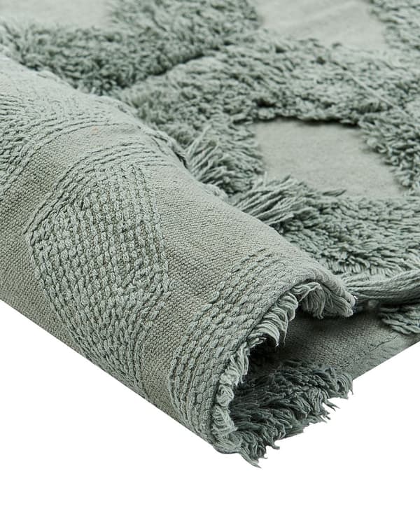 Område Tæppe Grønt Bomuld 80 x 150 cm Geometrisk mønster Vævet Håndtuftet Shaggy med kvaster Design Stue Soveværelse Boho Stil