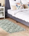 Miniatyrbillede 2 af 7: Område Tæppe Grønt Bomuld 80 x 150 cm Geometrisk mønster Vævet Håndtuftet Shaggy med kvaster Design Stue Soveværelse Boho Stil