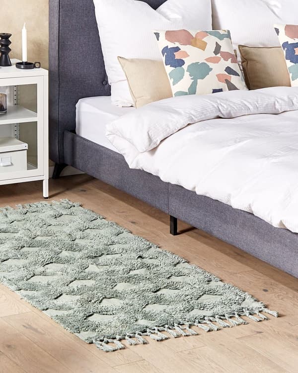 Område Tæppe Grønt Bomuld 80 x 150 cm Geometrisk mønster Vævet Håndtuftet Shaggy med kvaster Design Stue Soveværelse Boho Stil