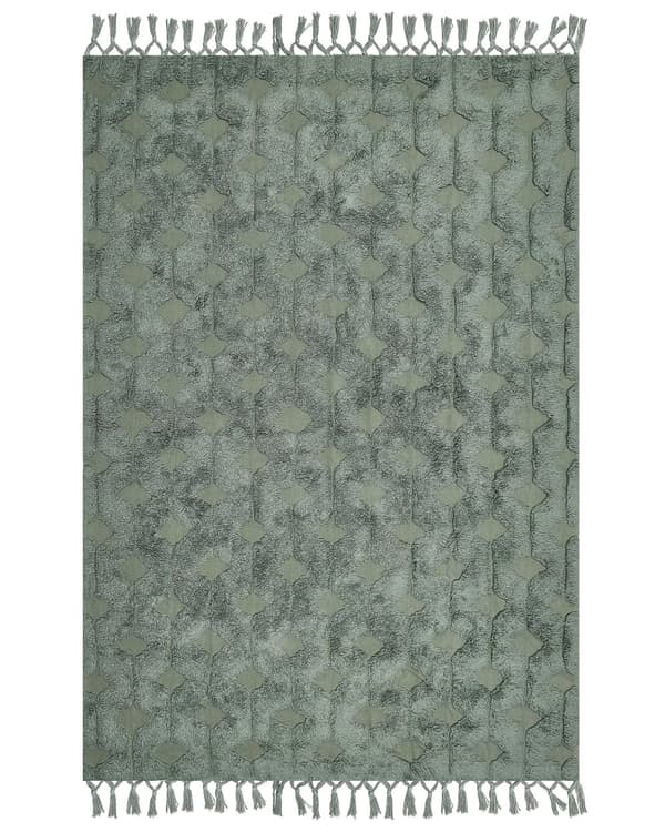 Tæppe Grøn Bomuld 160 x 230 cm Geometrisk Mønster Udskåret håndtuftet Shaggy med Kvaster Design Stue Soveværelse Boho Stil