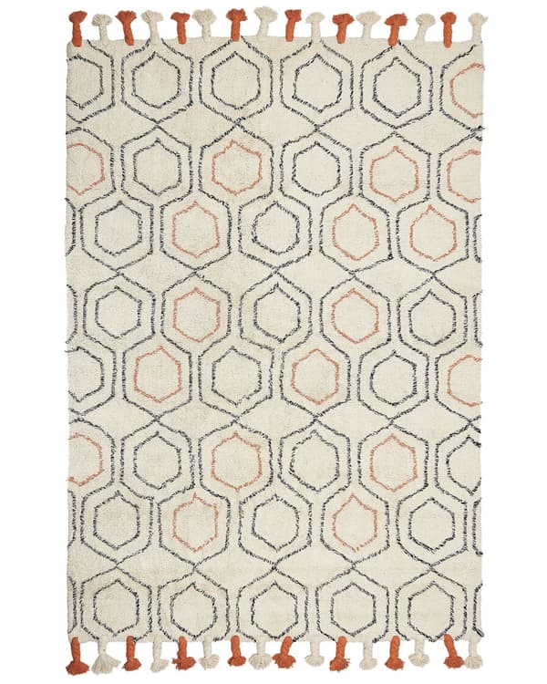 Matto beige oranssi 160 x 230 cm puuvilla hapsut pörröinen geometrinen kuvio boho