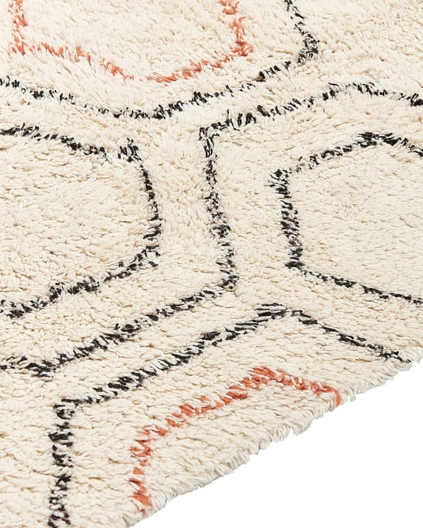 Matto beige oranssi 160 x 230 cm puuvilla hapsut pörröinen geometrinen kuvio boho